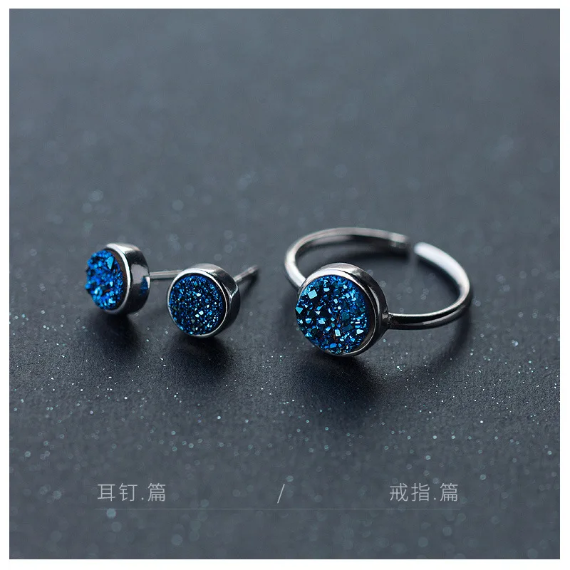 

TOYOOSKY 925 Sterling Silver Blue Crystal Ring Female Round Ring Engagement Geometric Opening Ring Jewelry Blue Wedding Bijoux
