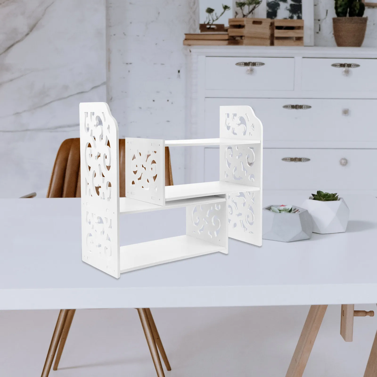 Expandable Desk Shelf – Wooden Desktop Bookshelf Organizer for Home Office, Living Room, Space Saving