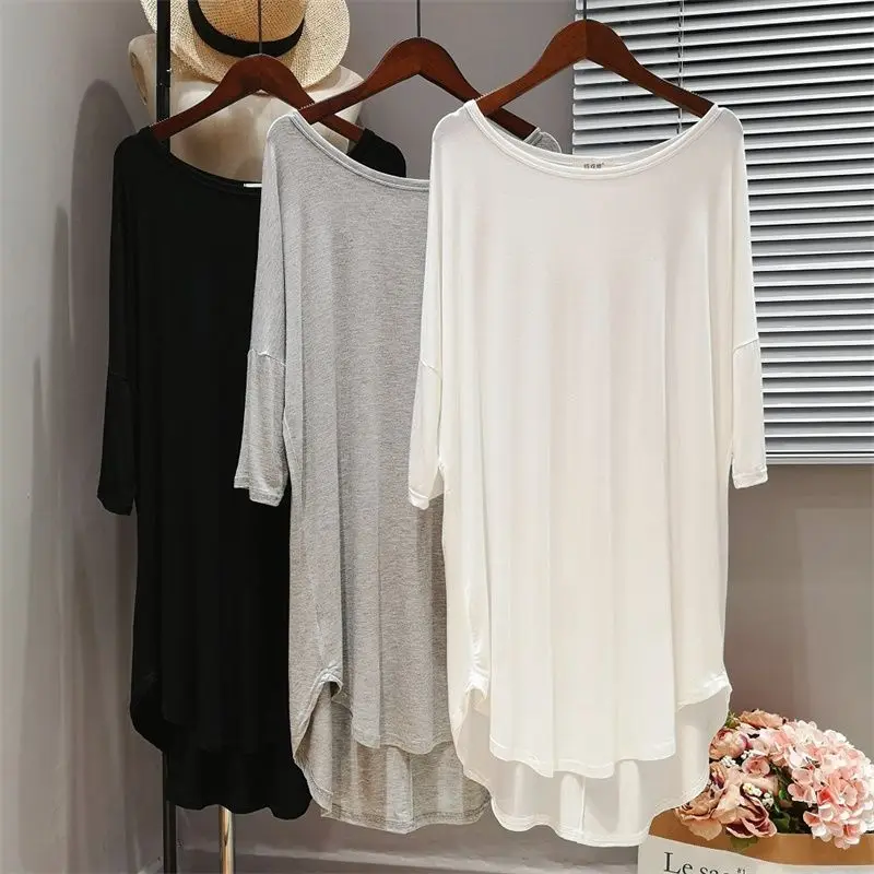 

150kg Plus Size Cuasal Nightgown Women's Sleepwear Loose Pajamas Short Sleeve Long T-Shirt Dress Modal Home Clothes Loungewear