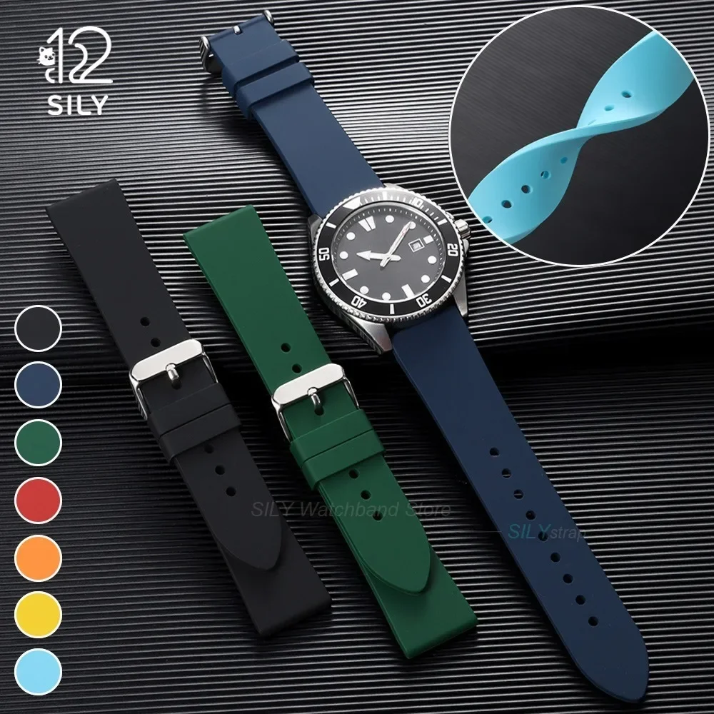 20mm 22mm Waterproof Silicone Watch Strap Soft Rubber Watch Band Belt Yellow Orange Blue Bracelets for Rolex for Omega for Casio