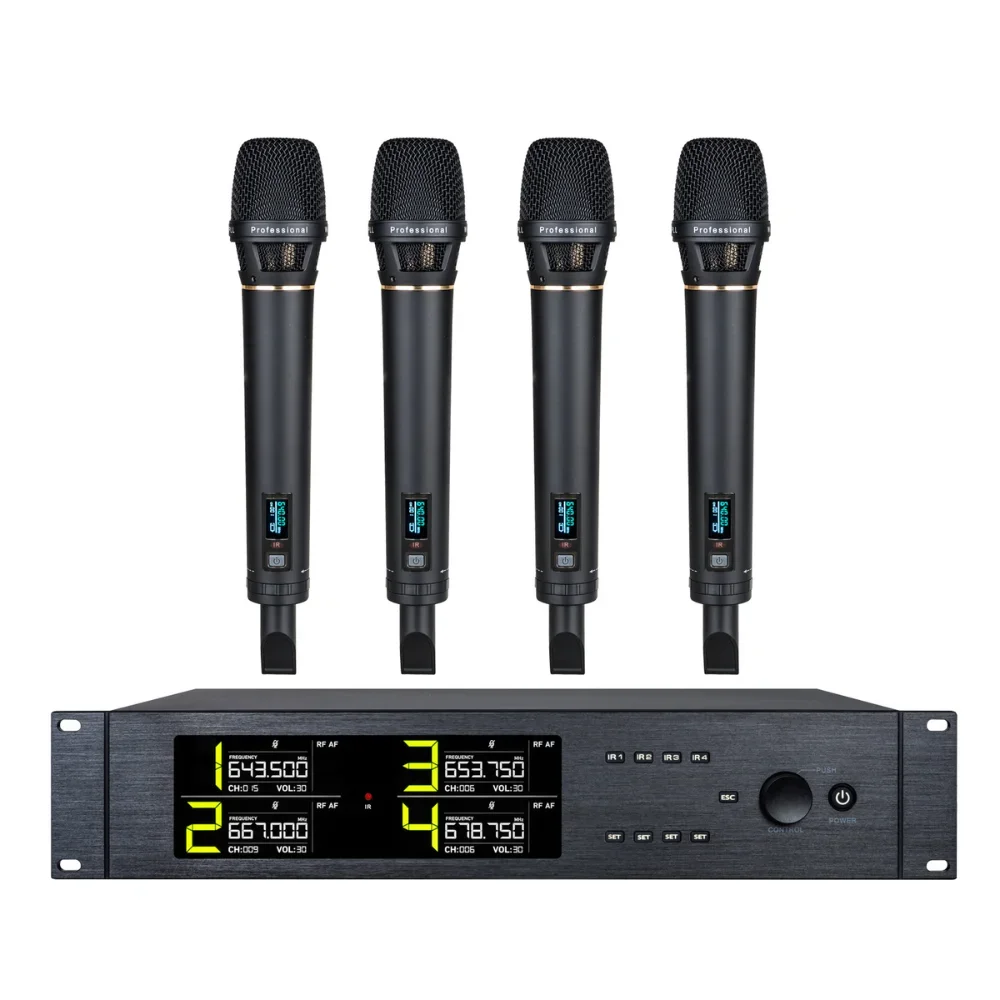 

Factory OEM Professional 4 Channels Handheld Wireless Microphone For True Diversity Microfono Inalambrico System For Stage Band