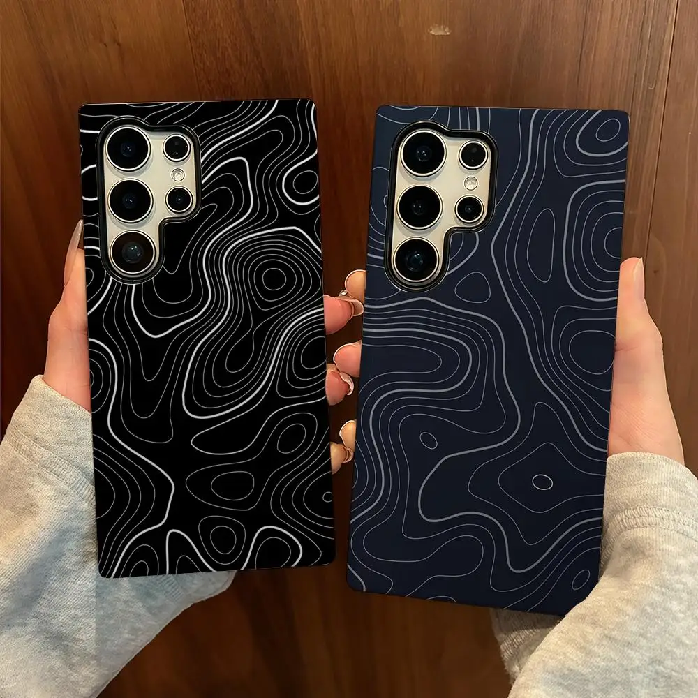 

Black and white line Phone Case For Samsung S25 Film Shell Luxury GalaxyS24Ultra 23plus S22 21 A56 36 26 16 Double layer Cover