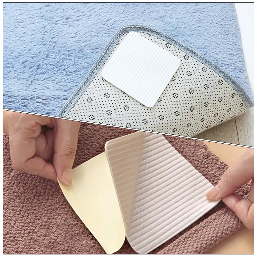 

4Pcs Premium Double-Sided Rug Pad Tape Non Skid Carpet Sticker for Wood Floor Kitchen Bathroom Corridor Keep Rug Fixed Securely