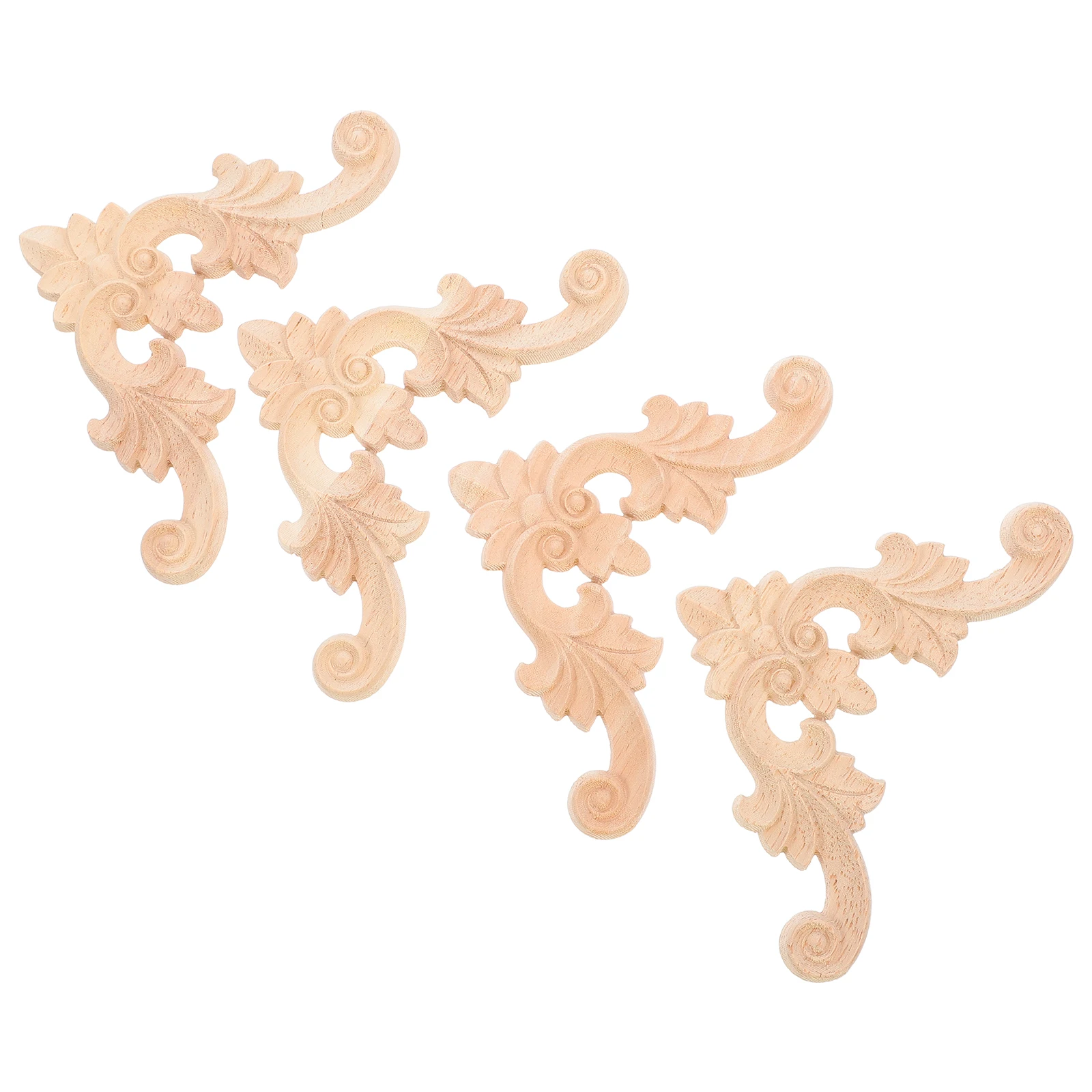 

4pcs European Style Carved Appliques Unpainted Solid Wood Corner Flowers For Furniture Decoration Diy Bed Frame Mirror Door