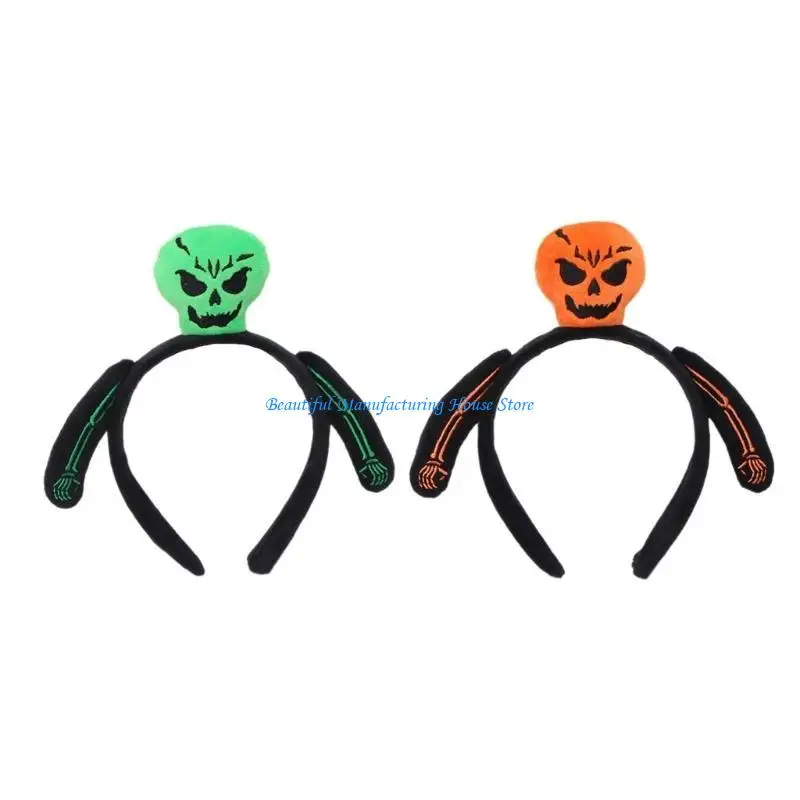 

E56A Stuffed Skull Headbands Woman Spa Makeup Hairband Halloween Party Headband