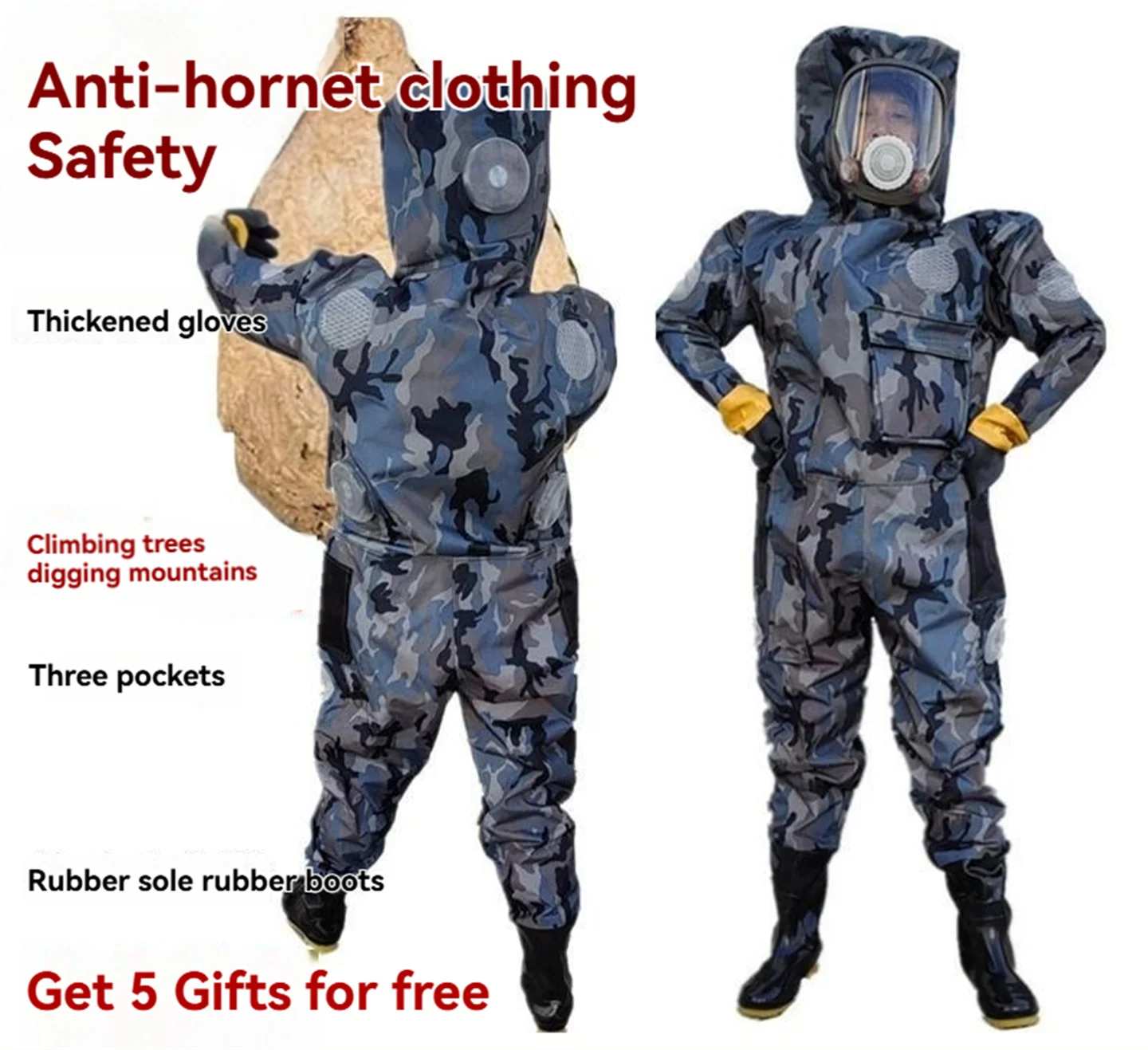 Full Body Camouflage Beekeeping Suit with Veil Gloves Boots Breathable Fan Cooling Anti Hornet Wasp Sting Protection Set