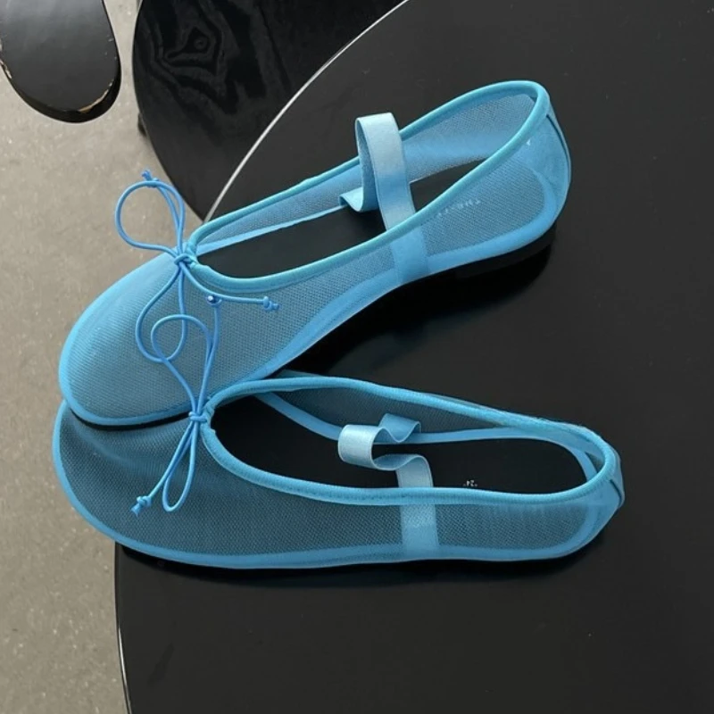 

Дышащие балетки с сеткой, женские удобные повседневные туфли с круглым носком и узлом-бабочкой, летние брендовые дизайнерские туфли Мэри Джейн