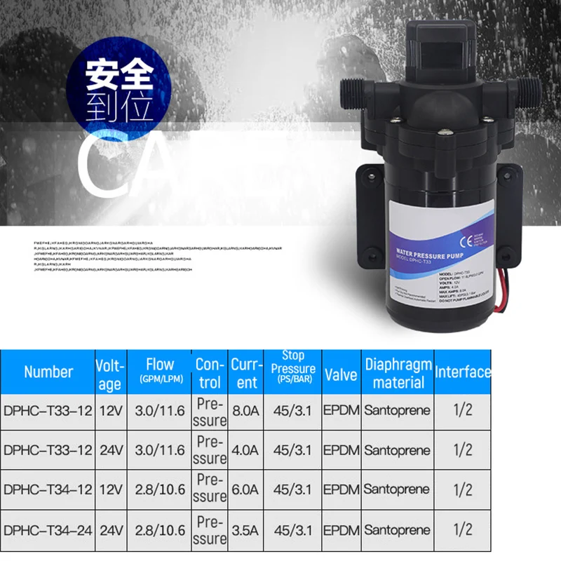 Electric Mini RV Diaphragm Pump Self-priming High Pressure Water Pump for Small Boat 12V 24V DC Automatic Electric Booster Pump
