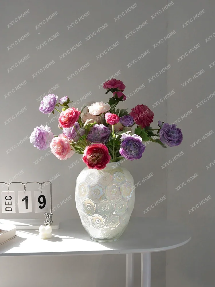 

Lily French Relief Art Crystal Glass Living Room Flower Arrangement Decoration Decorative Silver Lotus Vase