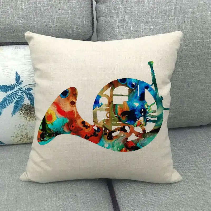 Oil painting, color painting, musical instrument Digital printing short plush pillow covers for car sofa office cushion cover