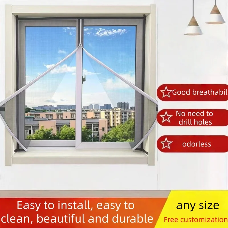 Window screen self installing without punching holes to prevent mosquitoes and insect bites, zipper design