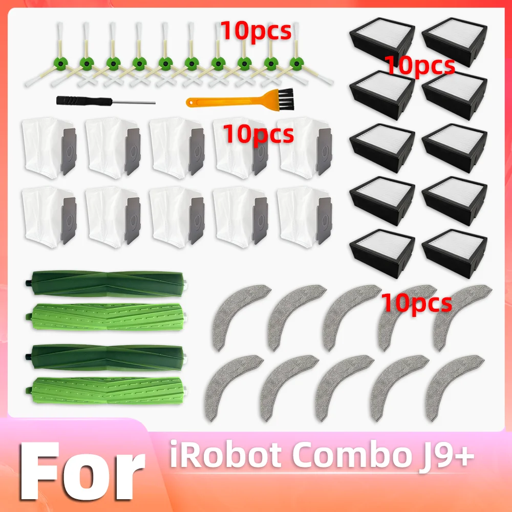 Compatible for iRobot Combo J9+ Robot Vacuum Replacement Parts Main Side Brush HEPA Filter Mop Cloth Dust Bag Accessories