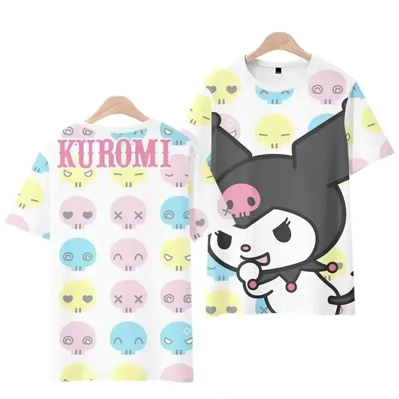 Sanrio Gothic Tee Kuromi Print Unisex Oversized T Shirt Relaxed Summer Beach Short Sleeve T-shirt Cinnamoroll Couple Y2k Top