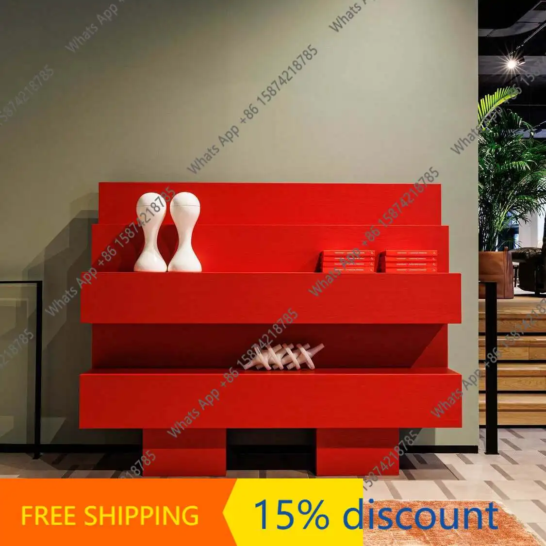 K Nordic Simple Geometric Bookcase Bookshelf Shooting Props Wooden Vertical Cabinet Multi-functional Storage Display Cabinet Des