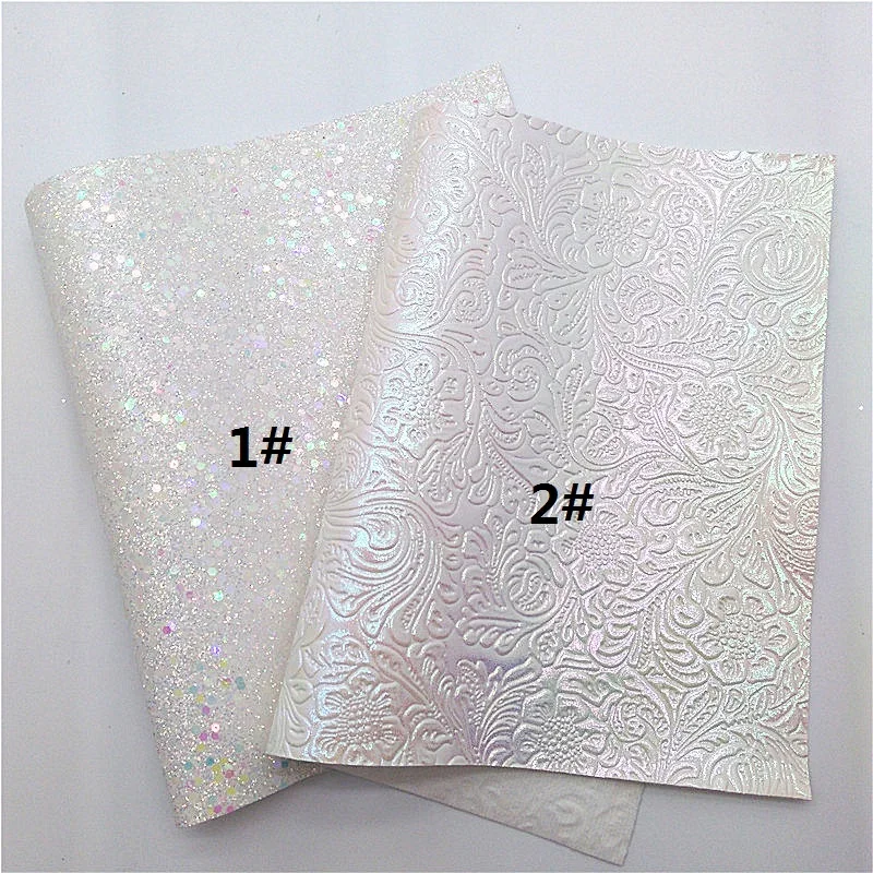 White Faux  Sheets Lace Glitter  Fabric Flowers Embossed Synthetic  Glitter Suede  DIY 21x29CM Y237