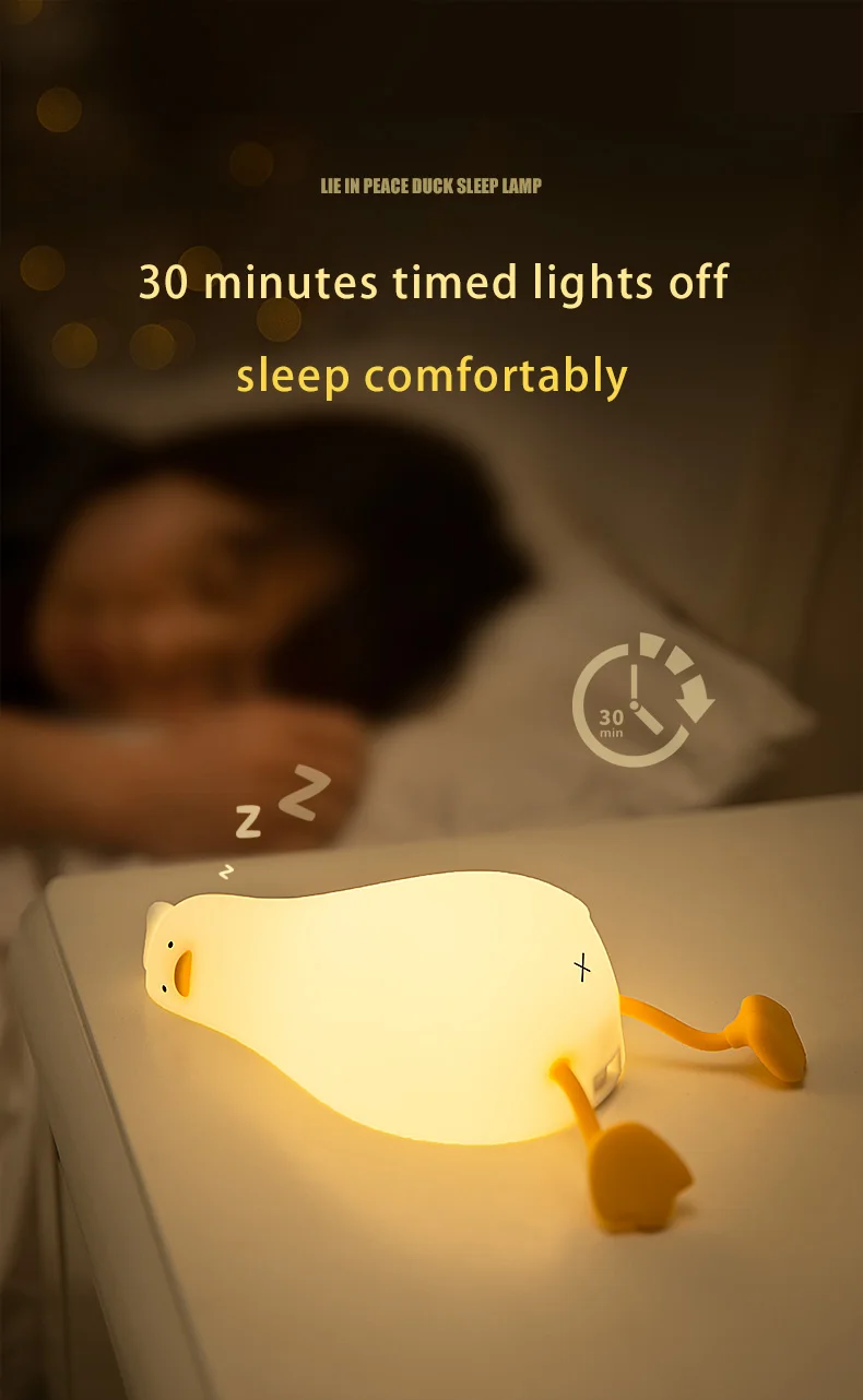 Duck Rechargeable LED Night Light Pat Silicone Lamp Bedside Cartoon Cute Children Nightlights for Home Room Decor Birthday Gift