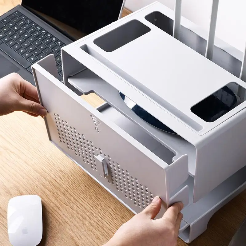 

Dustproof Removable Double Hollow Router Box Cable Management Organizer Plastic Storage Box for Home Cable Neatness