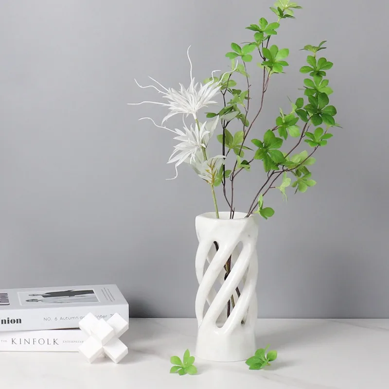 Natural Marble Hollow Vase Modern Luxury Twisted Flower Vase for Dried & Artificial Flowers, Designer Home Decor, Sample Room