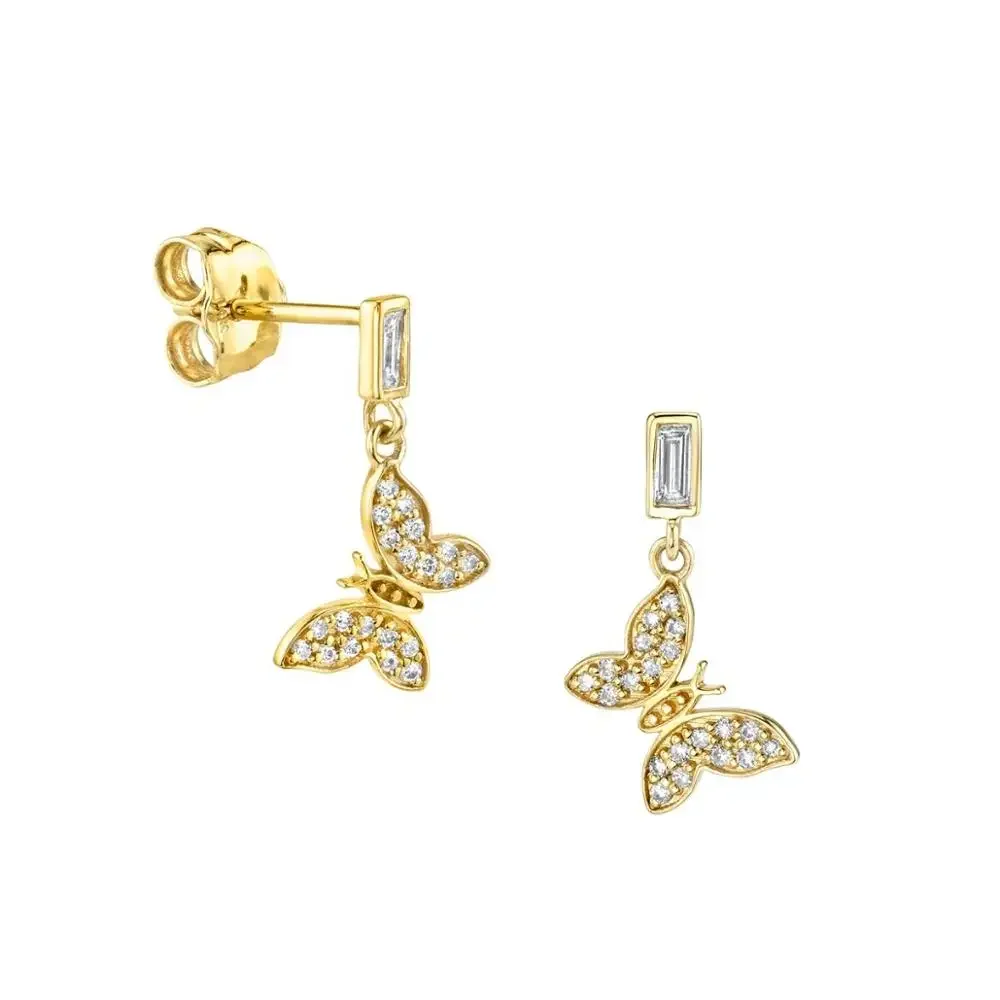 NEW fashion sparking bling cz fashion jewelry cute lovely butterfly charm dangle drop earring Gold silver color
