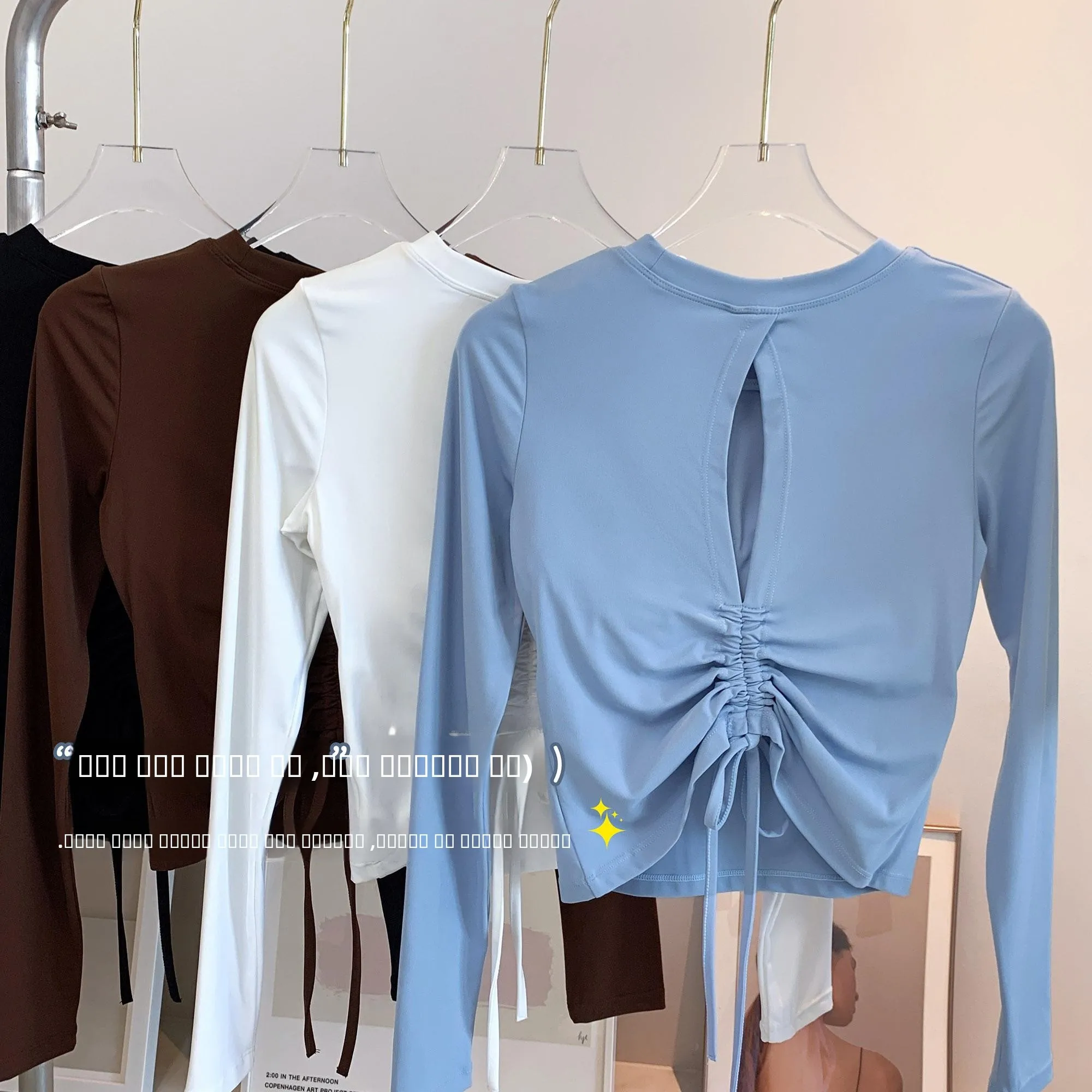 

New Hollow out Beautiful Ba Sports Top Women's Ba Dstring Yoga Fitn Long Sve T-irt Commute Sle Color