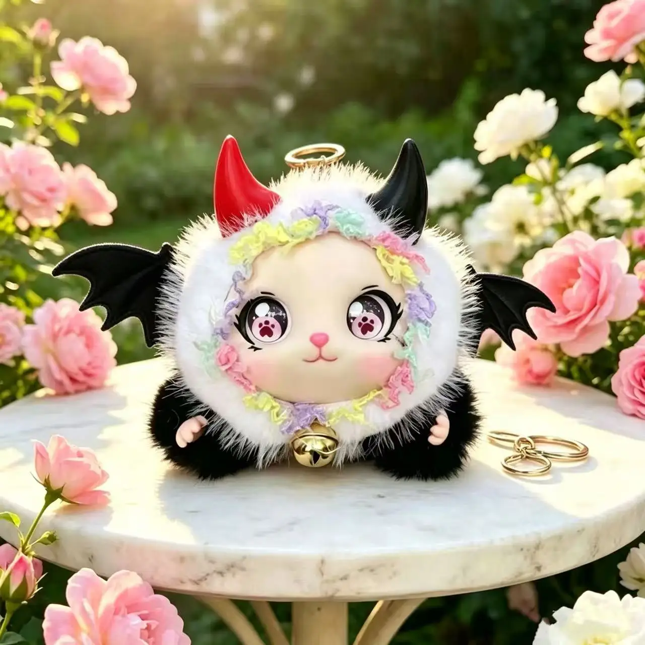 9 CM Cute Vinyl Plush Devil Wing Doll Keychain Soft Bag Charm Car Hanging Ornament Halloween Christmas Birthday Gift