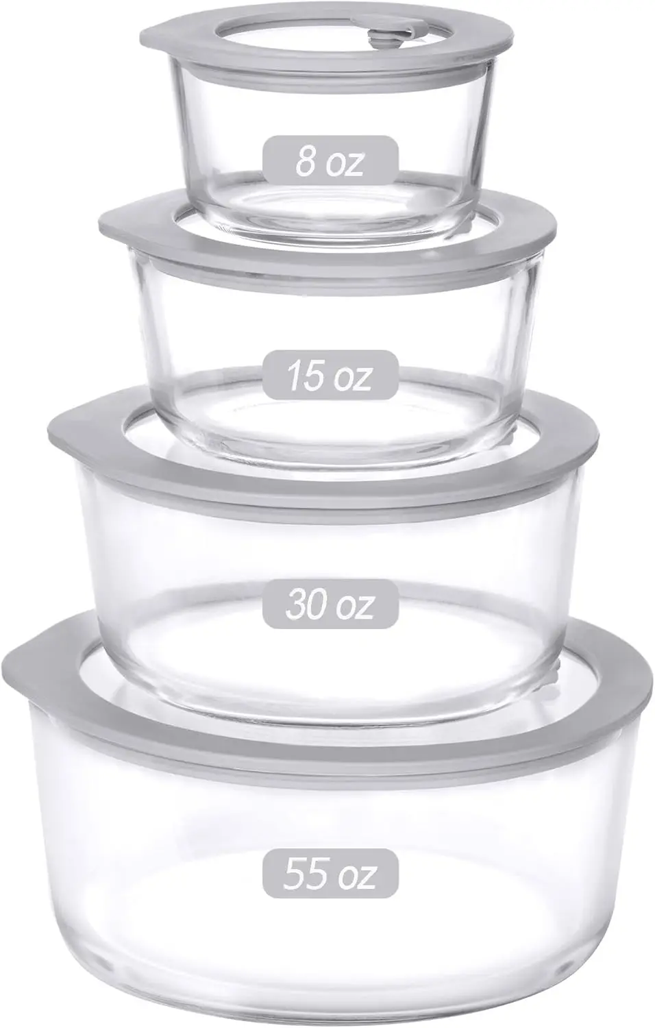 

Glass Food Containers with Lids, Microwave Safe and Leak Proof, Large 4 Pack Round Shape for Meal Prep Storage
