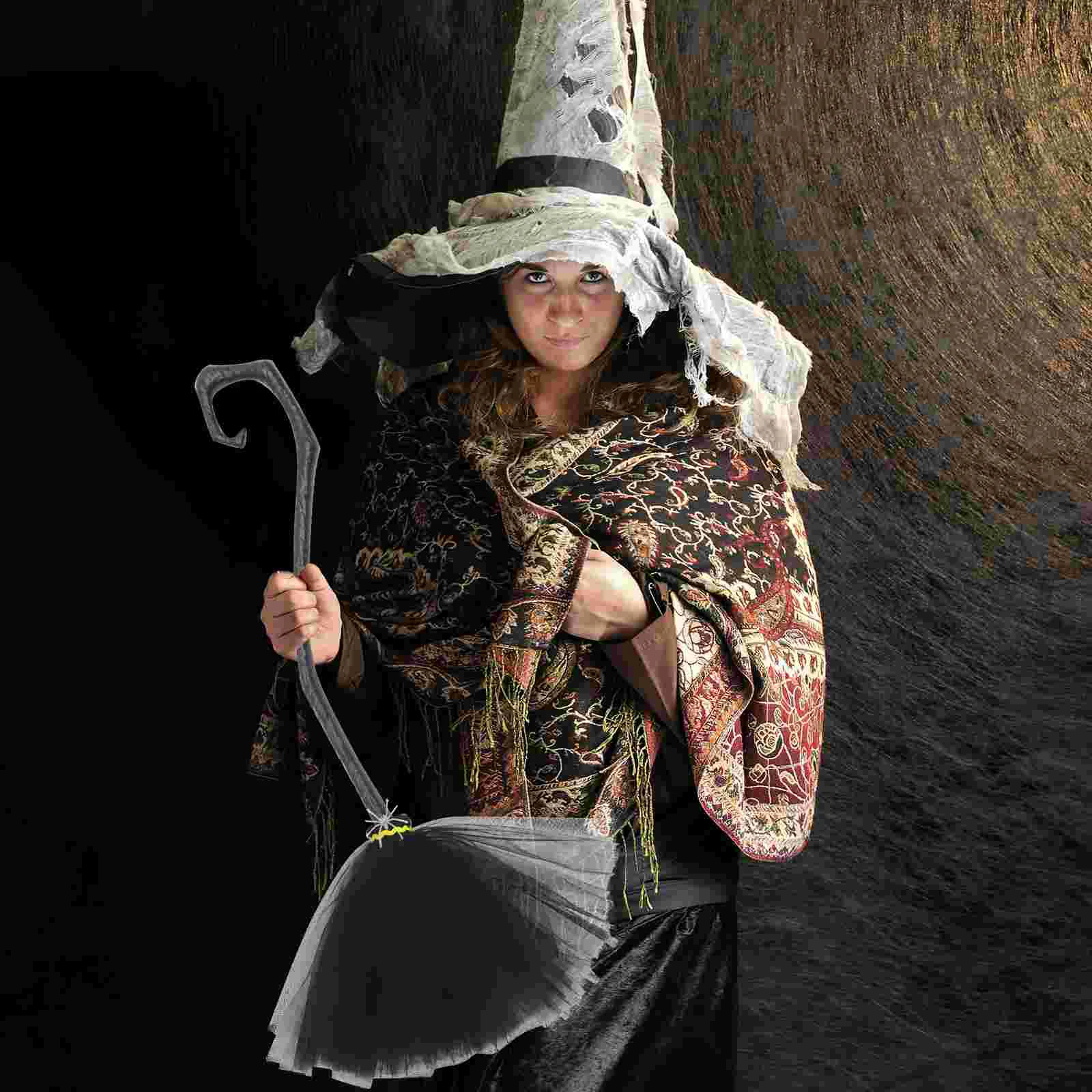 

Witch Broomstick Halloween Removable Decorative (Black) Party Mesh Plastic