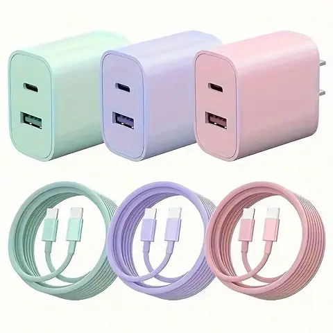 20W USB C fast Charger Block Dual Port Power Adapter with 6FT Cable Type C Fast Charging for iPhone 16 15 Series iPad Samsung