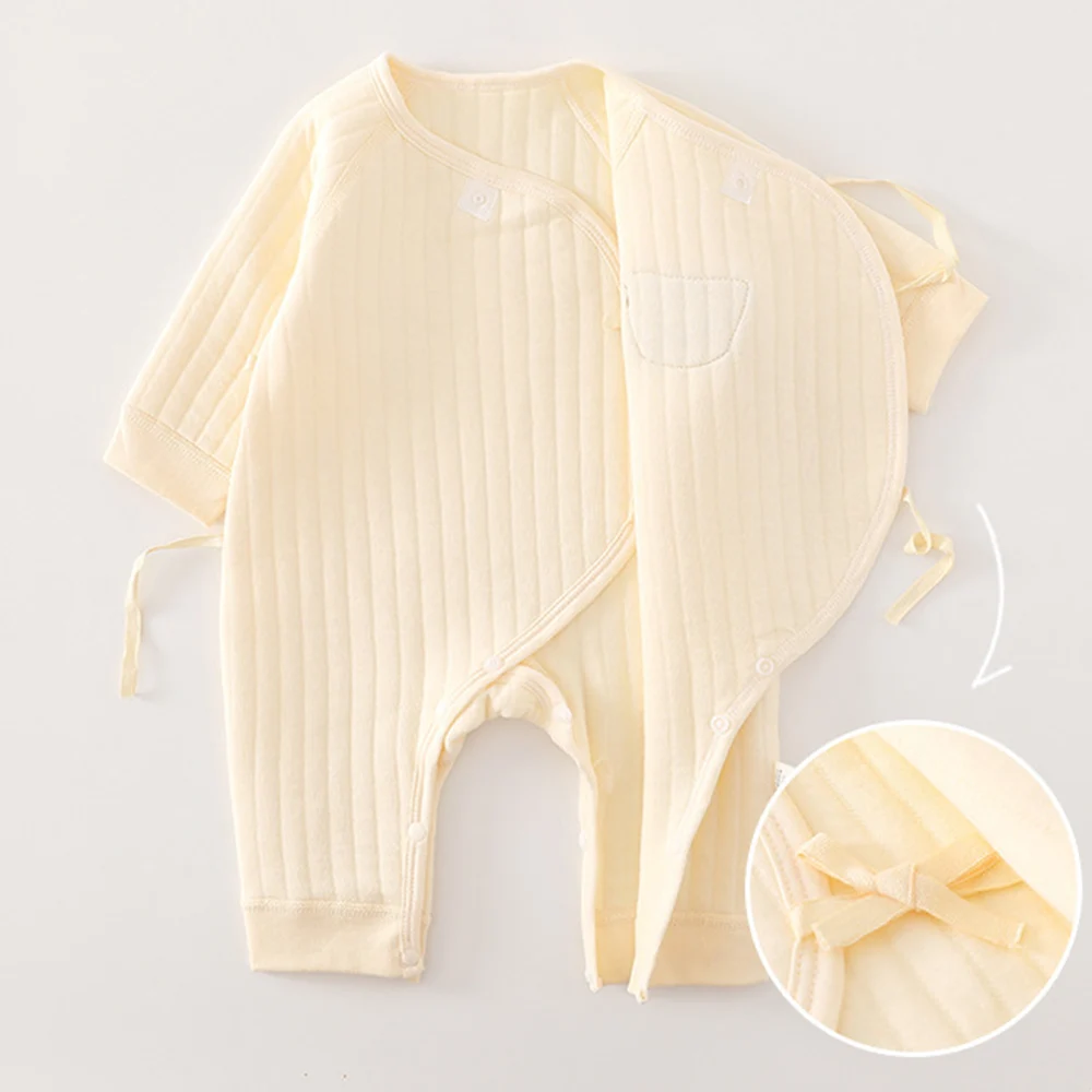 Baby Fall Winter Romper Long Sleeve Quilted Solid Color Warm Newborn Clothes 0-6 Months Unisex Baby Jumpsuit For Boy Girl