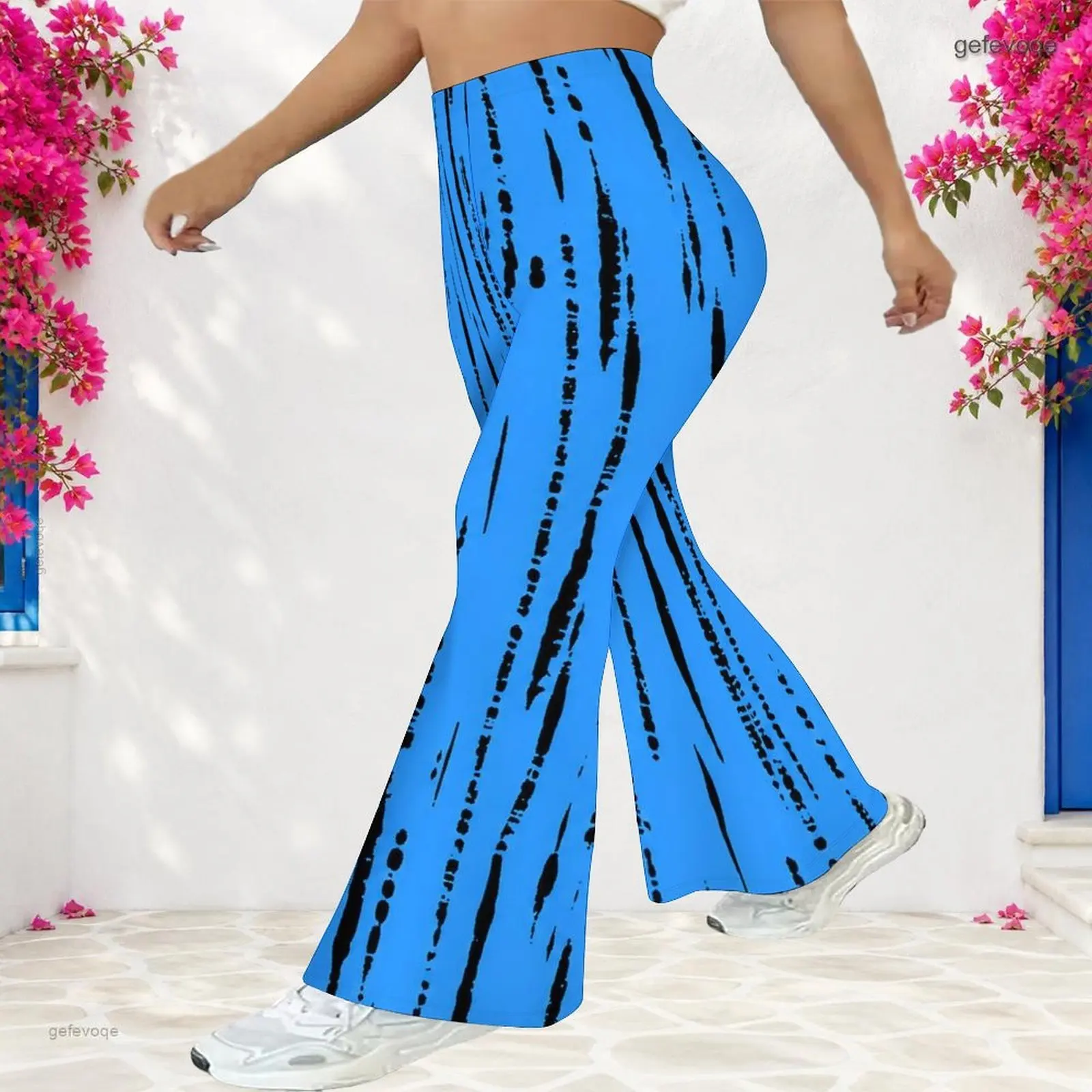 Women High Waist Full Length Abstract Patch Printed Flared Pants