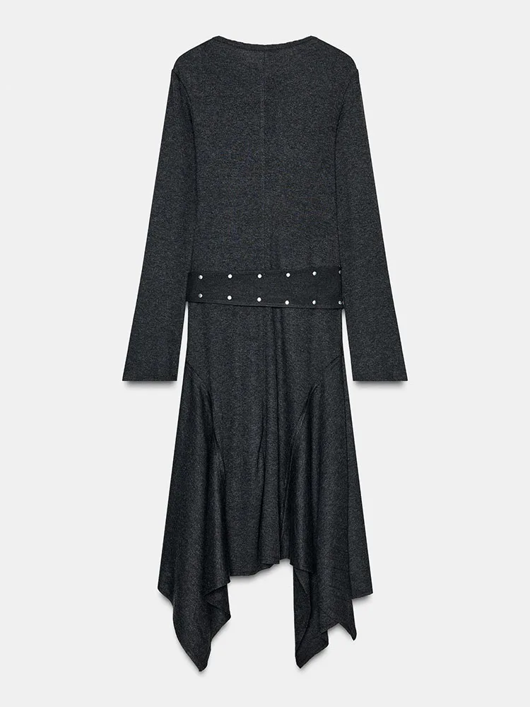 เดรสยาวปานกลางทรงเอ ไม่สมมาตร รุ่นใหม่ล่าสุดสำหรับผู้หญิง แฟชั่นฤดูหนาว 2025 เอวสูง