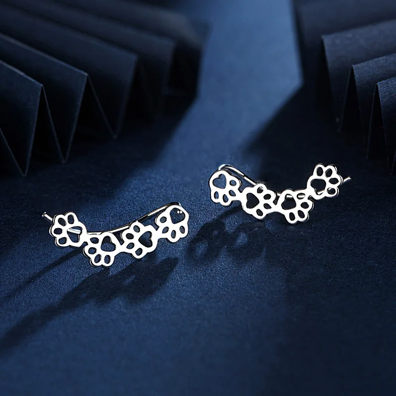 Cute 925 Sterling Silver Animal Stackable Cat Paw Shaped Earrings for Women Party Original Fine Statement Jewelry Gift Bijoux