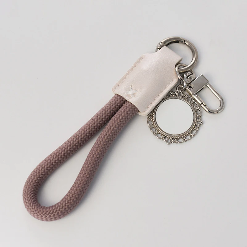 10pcs Bag Parts Sublimation DIY White Blank Nylon Metal Circle Shaped Key chain