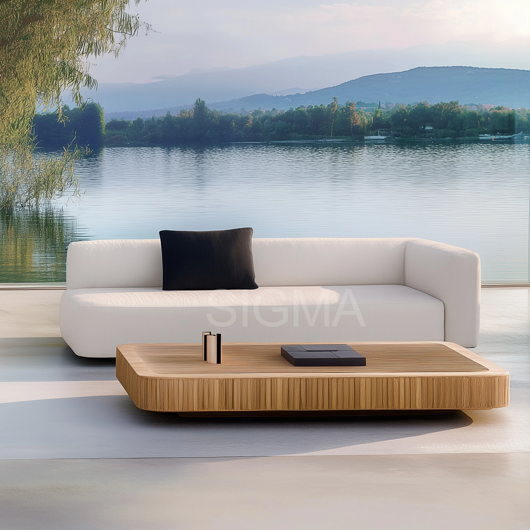 SIGMA Teak Wood Outdoor Sofa Set With Coffee Table Luxury Patio Garden Furniture With Weather Resistant Teak Patio Sofa Sets