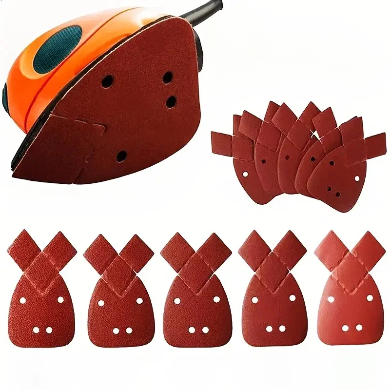 

10/20/30 шт. треугольная наждачная бумага с 4 отверстиями для мыши и 2 комбинированными крючками и петлями с дополнительным наконечником, зернистость 60/80/120/180/240/320/400