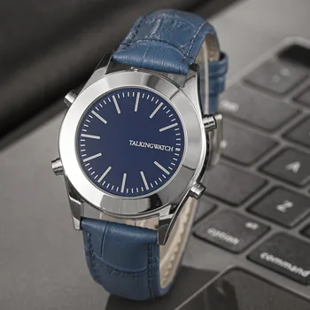 English Talking Watch Unisex Quartz Blue Dial and Silver Stainless Steel Bracelet