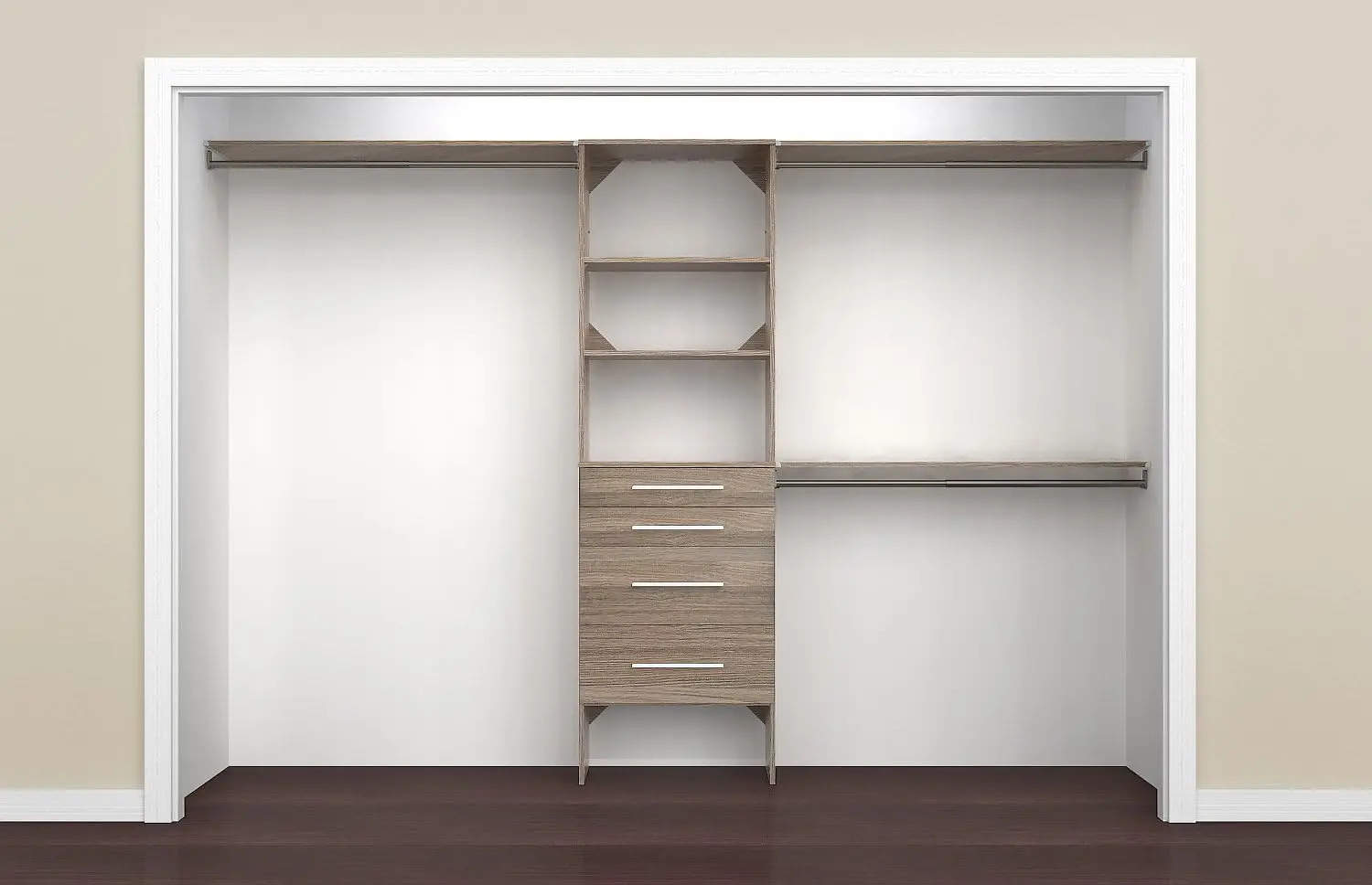 SuiteSymphony Modern 25-Inch Closet Organizer with Shelves and 4-Drawers, Natural Gray