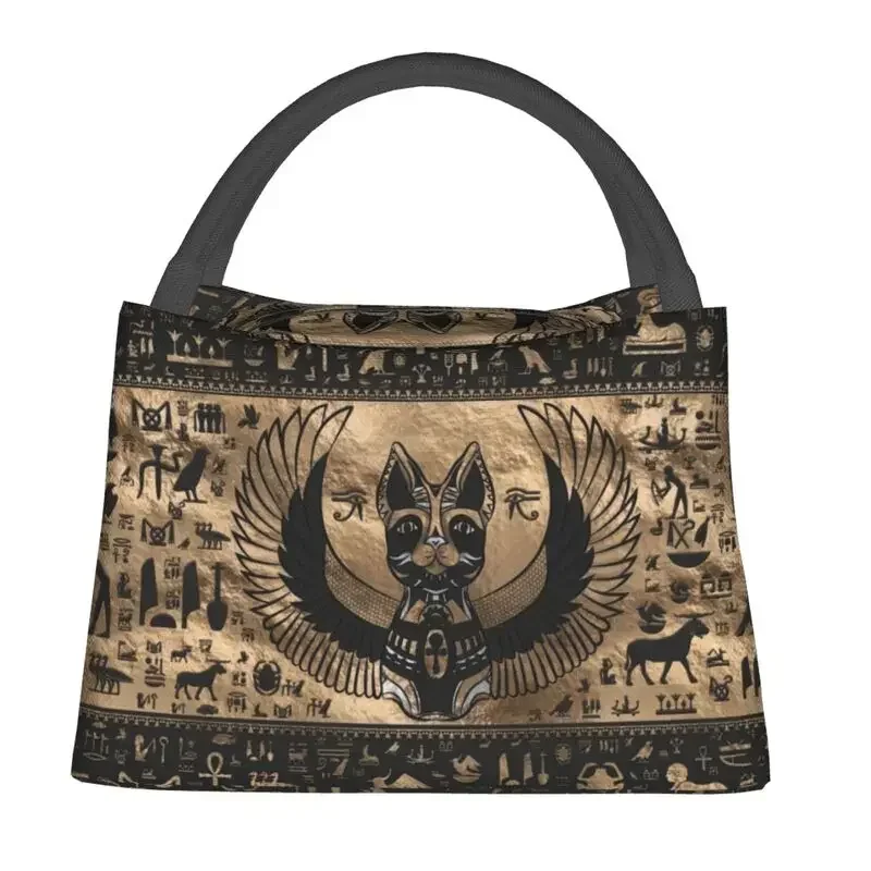 Egyptian Cat Goddess Bastet Insulated Lunch Bags for Outdoor Picnic Ancient Egypt Symbol Waterproof Thermal Cooler Lunch Box