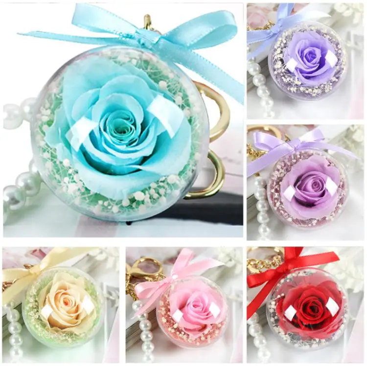 Eternal Flower Keychain Clear Acrylic Ball Transparent Sphere 5Cm Rose Key Ring Valentines Gift Wedding  SN4414