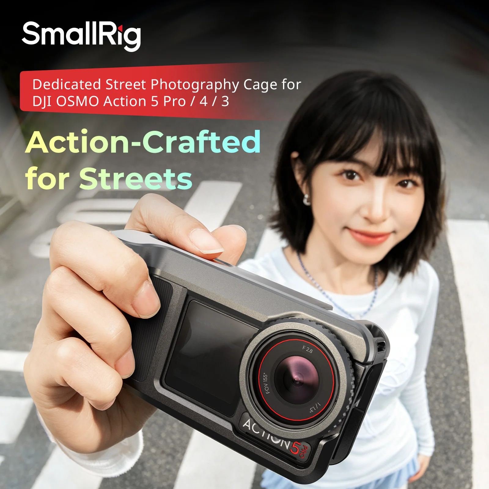Image of SmallRig Street Grip Kit für DJI Osmo Action 5 Pro / 4/3 Aluminium-Käfig mit Schultergurt, Objektivschutzring und Schutzrahmen