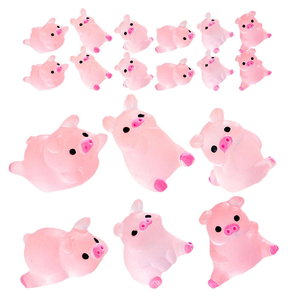 

24 Pcs Glow in the Dark Pig Figurines Resin Mini Animal Sculptures Cute Desktop Decor Landscape naments Keychain Charms