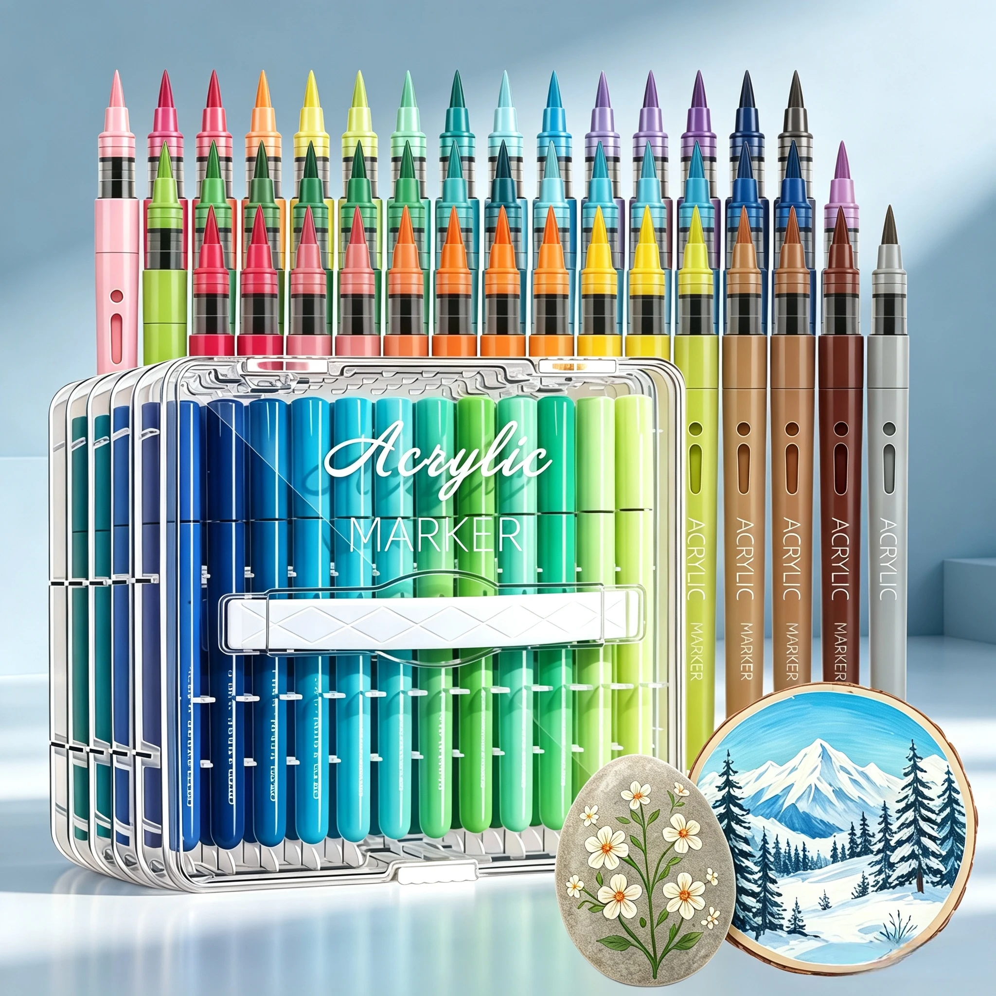 Acrylic Markers Set Colors Soft Brush Tip, Paint Pens For Rock, Wood, Fabric, Canvas, Glass, DIY Crafts, Paint Markers, Vibrant Acrylic Pens For Artists And Art Projects