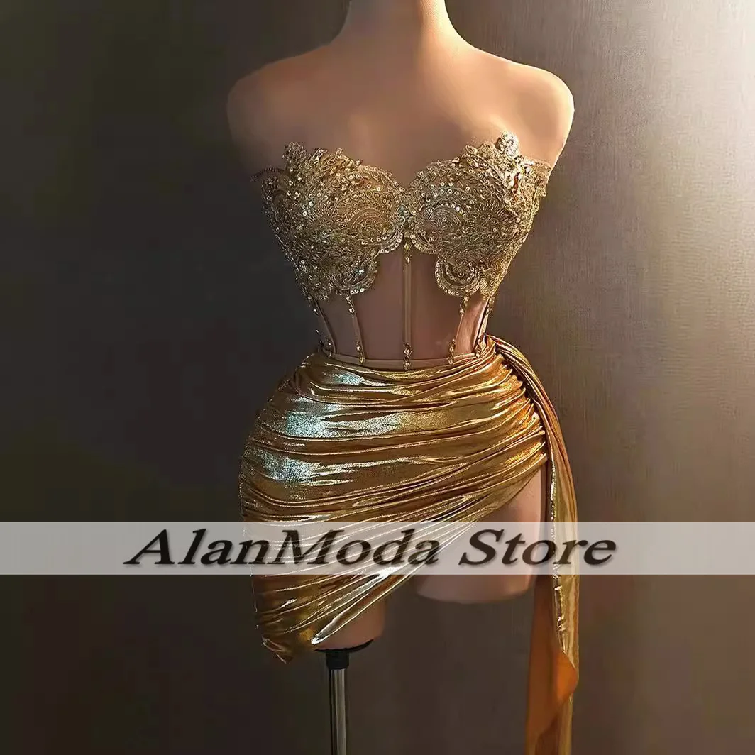 Vestidos De Gala Gold Cocktail Dress For Women Sweetheart Applique Corset Short Party Gowns Birthday Dresses Luxury 2024