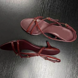 2025 Spring/Summer New Retro High Heel Strap One Button Open Toed Sandals for Women