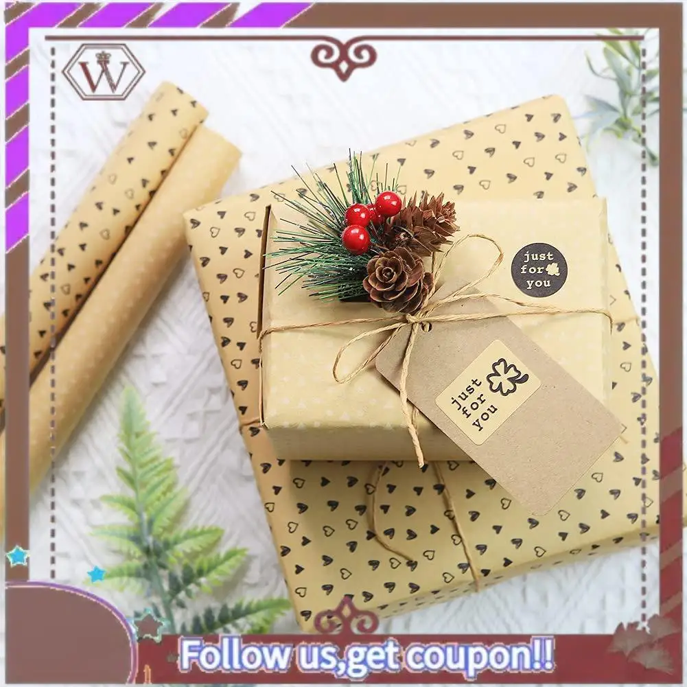 ورق تغليف الهدايا ABBG-Kraft، ورق تغليف عيد الميلاد، 6 أوراق ورق تغليف بني كرافت مع علامات أوتار الجوت والملصق