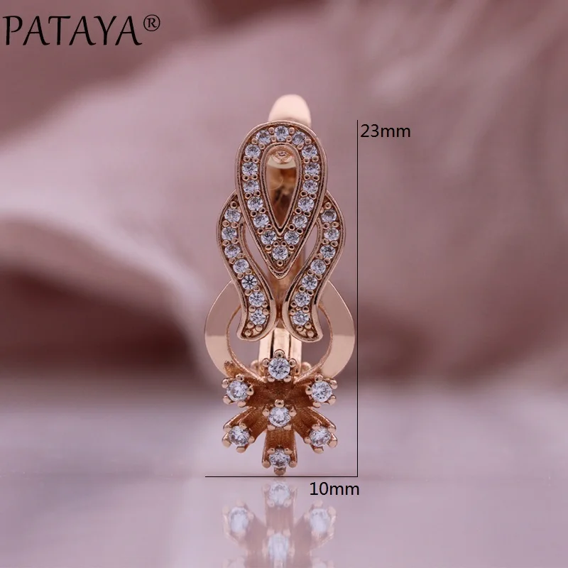 PATAYA Hot 585 Rose Gold Color Glossy Metal Long Earring for Women Shiny Natural Zircon Accessories Trend Daily Jewelry