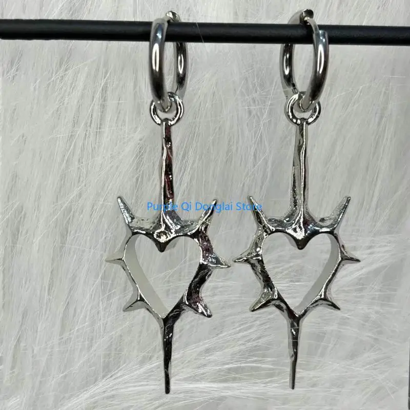 

L21E Gothic Thorn Heart Hoop Earrings Fashion Dangle Earrings Unique Huggie Earrings
