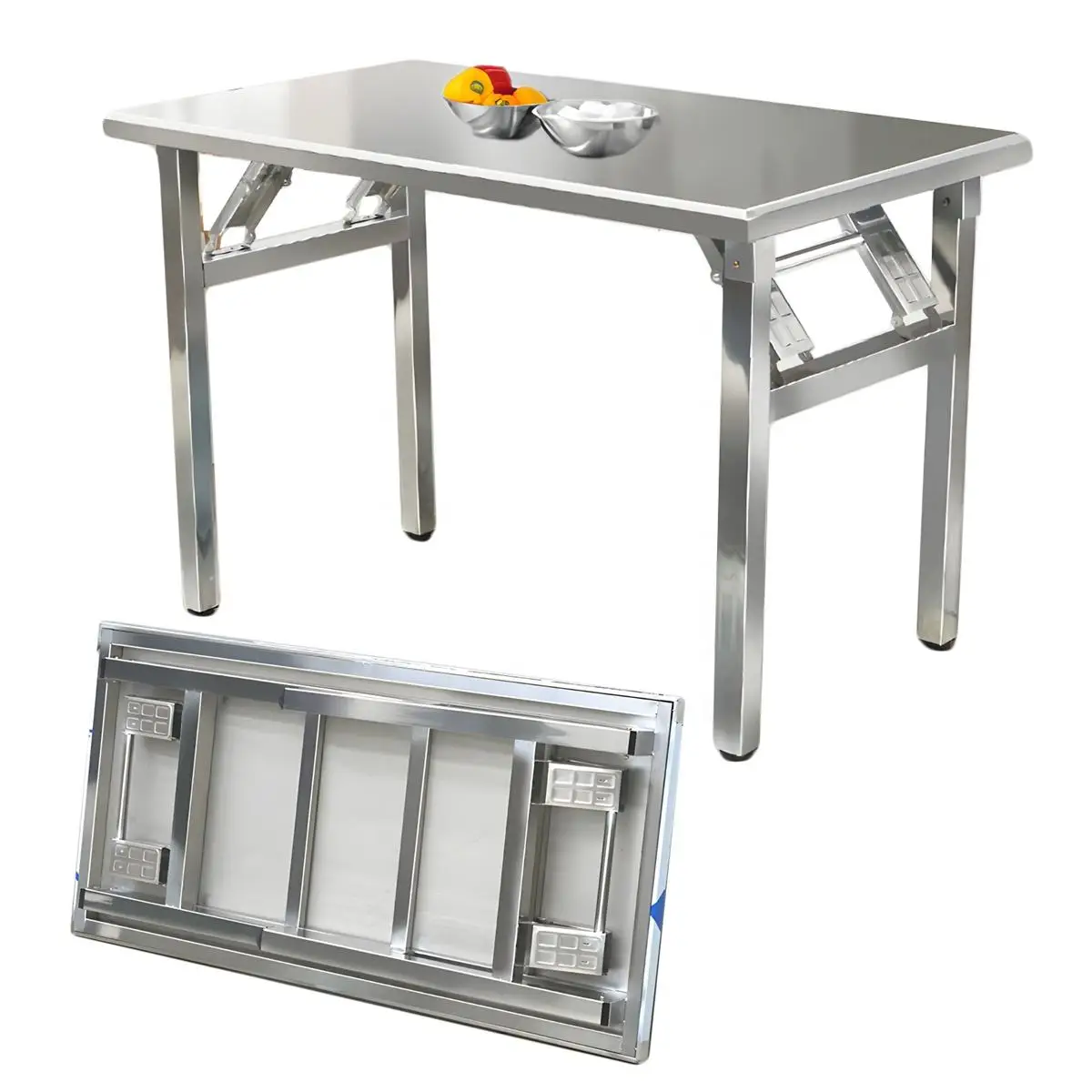 

#Modern Collapsible Square Stainless Steel Dining Table-Waterproof & Durable for Home Restaurant Wedding Conference Events