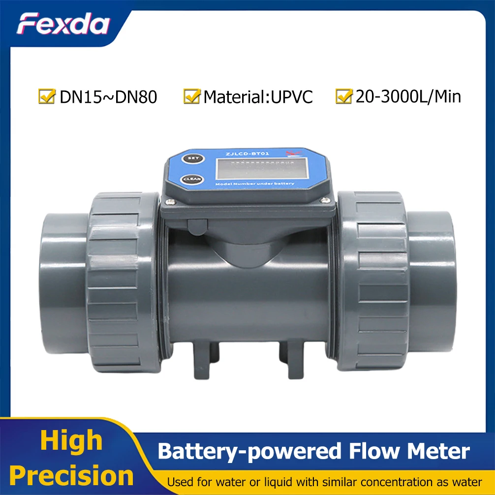 DN15-DN80 Digital Display Flow Meter Battery Powered High Precision PVC Pipeline Flowmeter Water Flow Sensor for Farm Irrigation