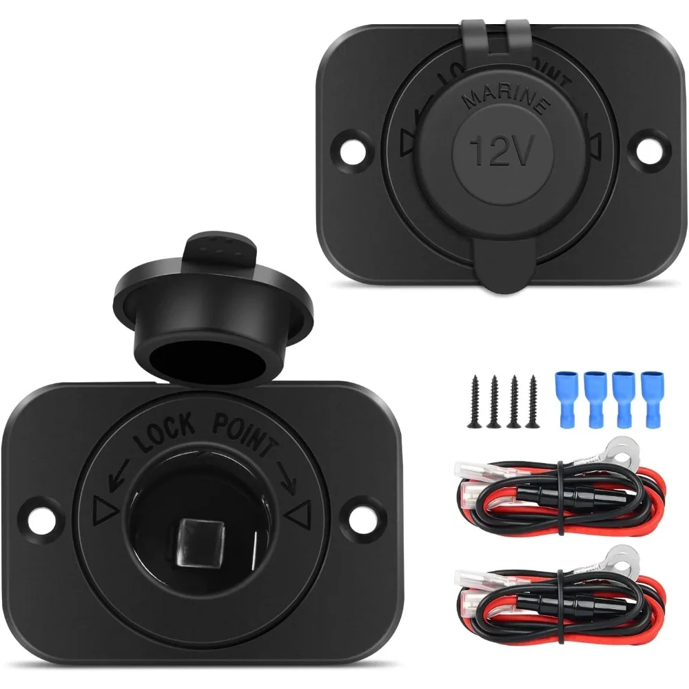 Nilight 2pcs Car Cigarette Lighter Socket 12V Power Outlet Adapter Replacement with Terminals Wires and Screws for Boat RV  ATV